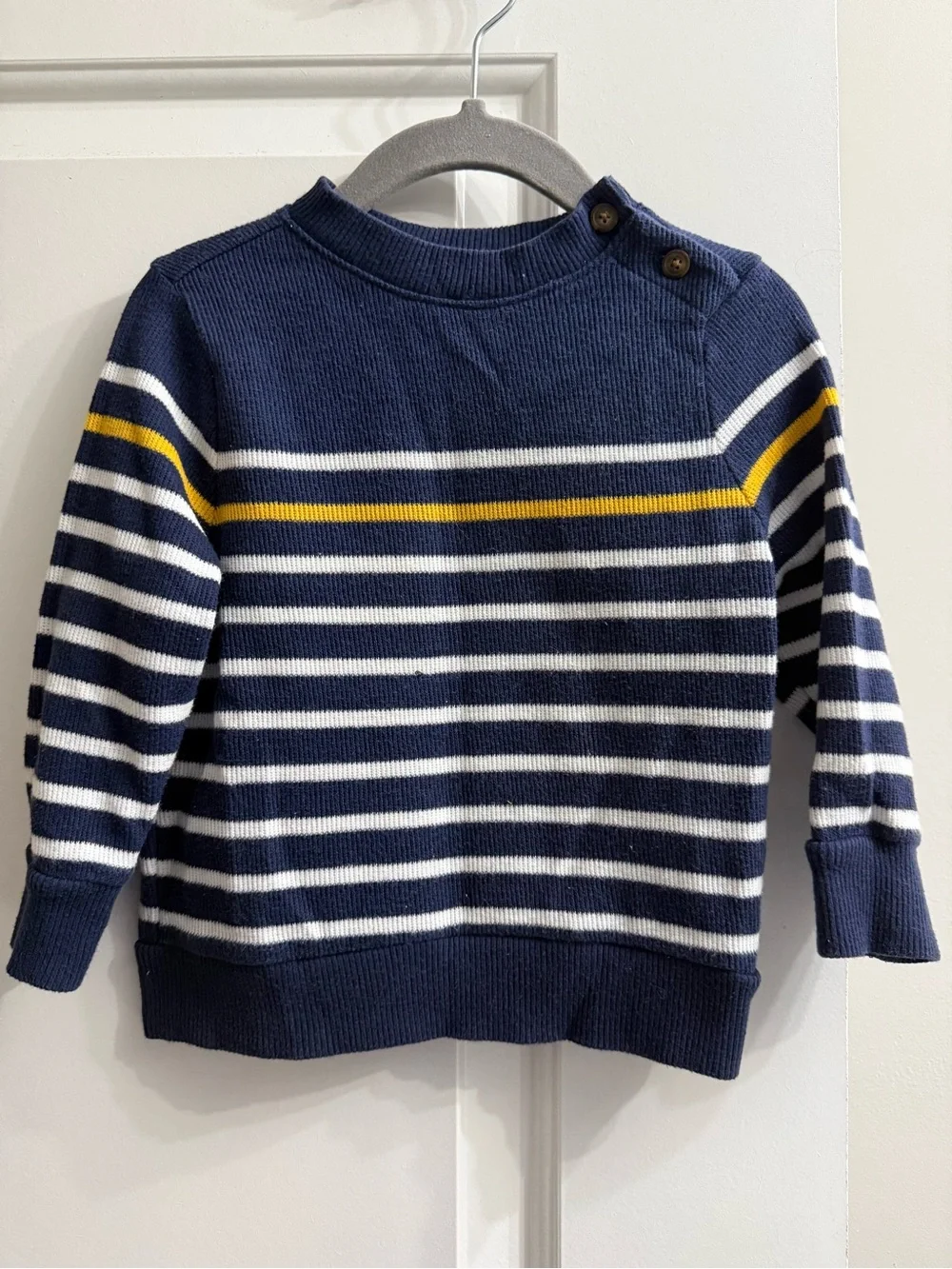 Old Navy Navy, White & Yellow Striped Knit Sweater